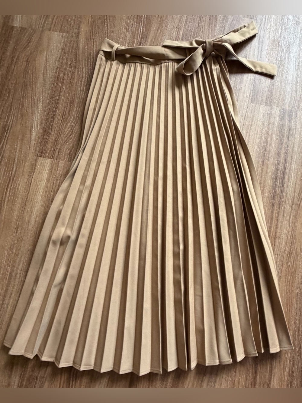 Bohme Pleated Midi Skirt with Tie Waist - Beige